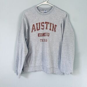 Austin Texas Sweatshirt Medium Gray Port & Company Adult Unisex Logo Spellout
